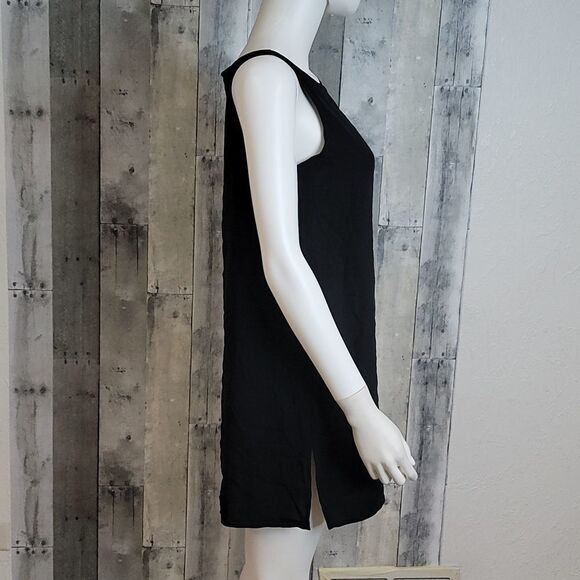 Nwot Eileen Fisher Silk Mini asymmetrical Side Slids Round Neck Mini Dress - Picture 5 of 9